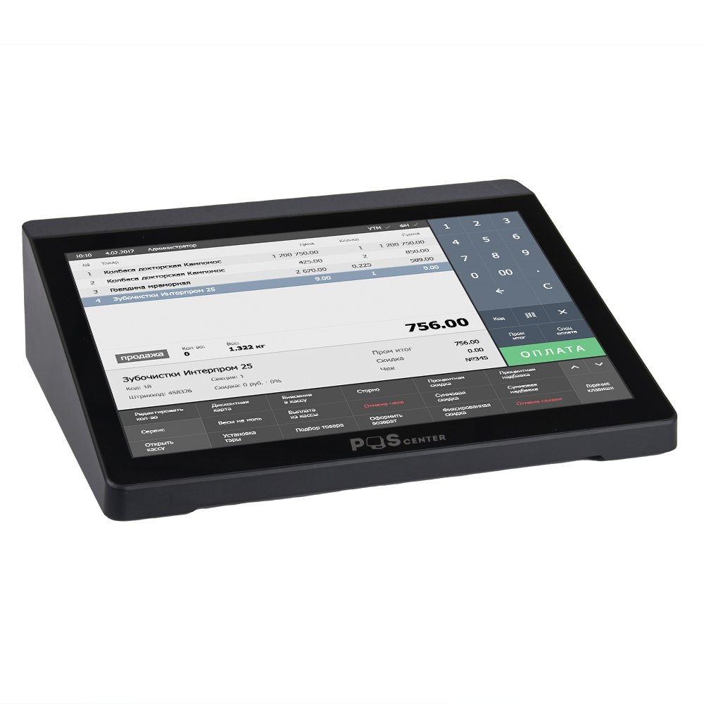 Компактный сенсорный POS-терминал POScenter Prime (10.1" емкостной, Intel Celeron J3455, 1.5 GHz; RAM4Gb; eMMC64; без АКБ; Wi-Fi; BT; 2*USB 3.0; 2*USB 2.0; 1*RS232; 1*HDMI; 1* LAN, блок питания 12V2A, Vesa 75х75) без ОС